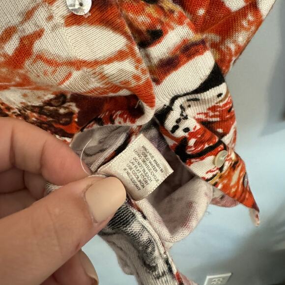 Christopher & Banks Button Down Cardigan Sweater Size Large Orange Brown White - Picture 5 of 7